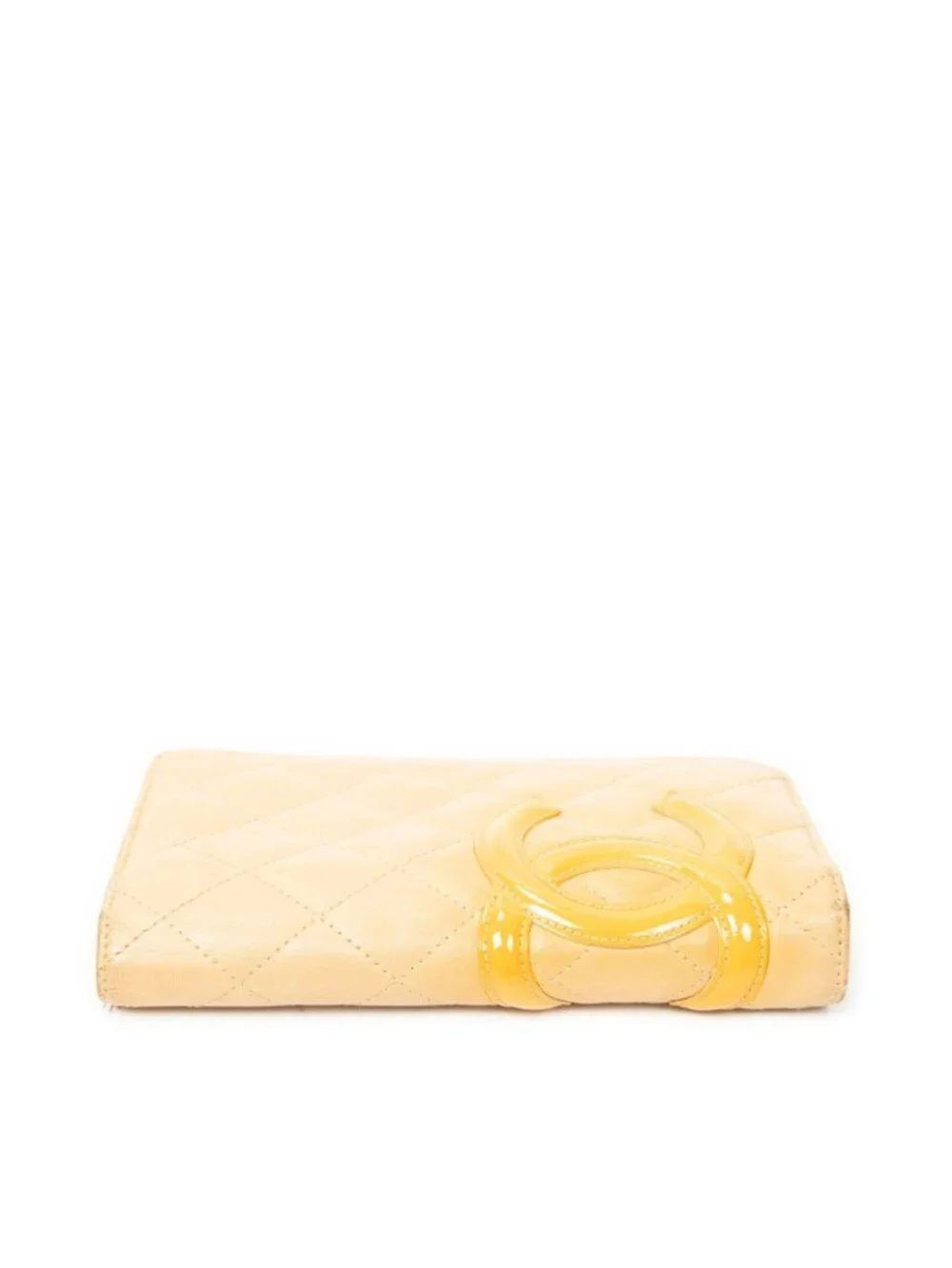 Chanel Cambon Ligne Bifold Wallet Beige Orange Quilted Lambskin Leather